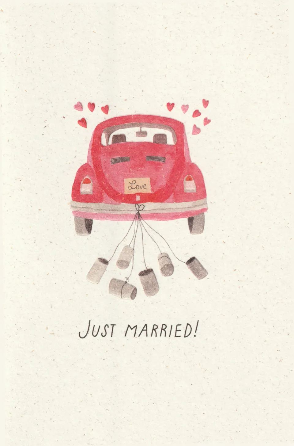 Illustrated Just Married card front.
