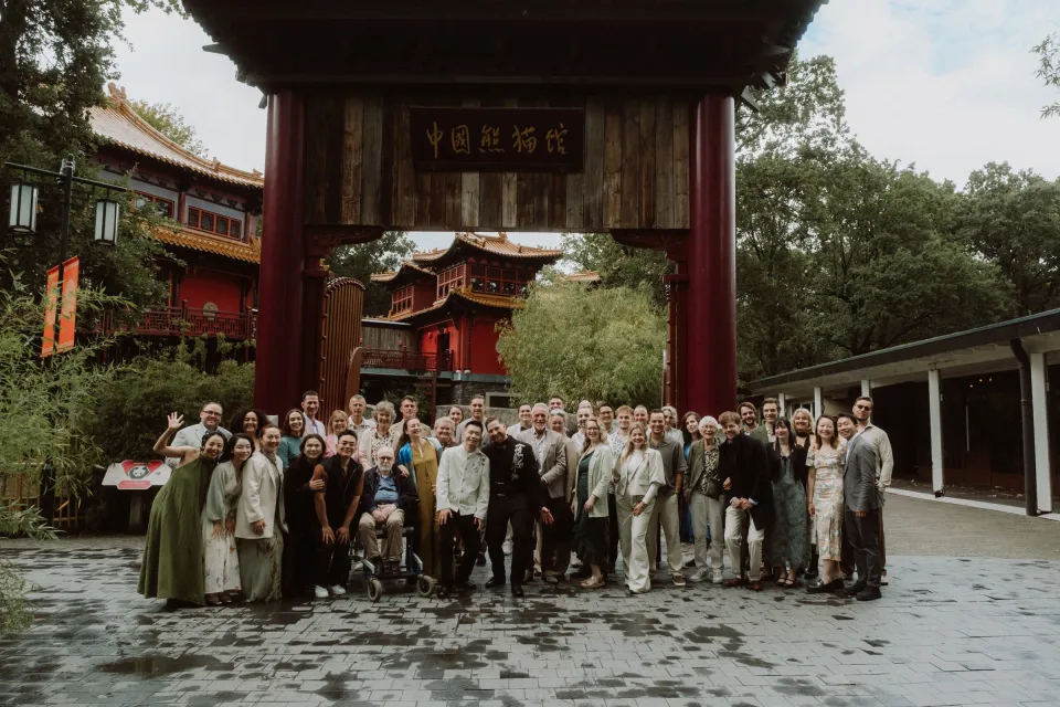 The wedding guests gathered with Ricky and Kees outside the Pandasia entrance.